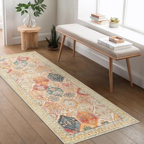 Image of BEIMO 80x150cm Area Rugs for Bedroom,Vintage Boho Carpets for Living Room Non Slip Machine Washable Rug Short Low Pile Rug for Kitchen Dining, Hallway, Office-Orange