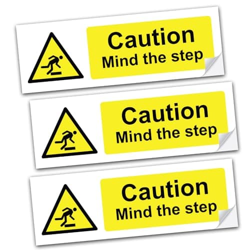 Image of SAFESIGN (3 Pack) Mind The Step Vinyl Sign Stickers 150 X 50mm - Safety Health Waterproof Vinyl Conforms to EN ISO 7010:2012