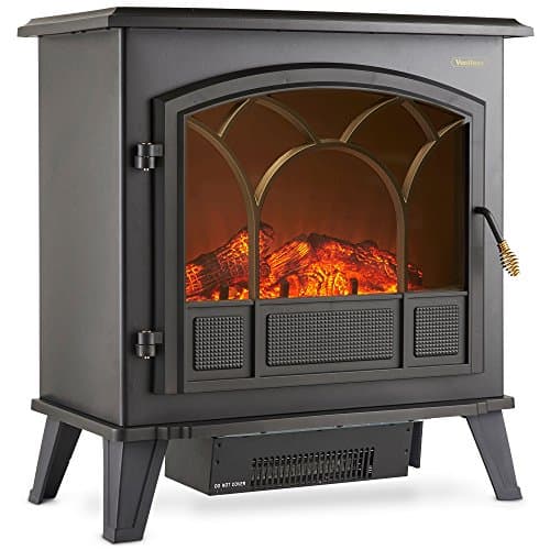Image of VonHaus Electric Stove Heater 1850W – Electric Fireplace – Indoor Log/Wood Burner Effect, Freestanding Fire, Portable, LED Flame, 2 Heat Settings, Adjustable Thermostat, Black – 2 Year Warranty