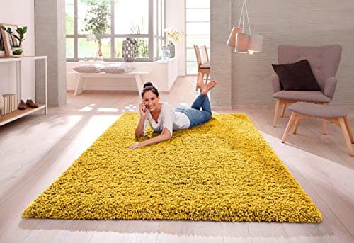 Image of SHAGGY RUG 30MM / 3cm Modern Rugs Living Room Extra Large Small Medium Rectangular Size Soft Touch Thick Pile Living Room Area Rugs Non Shedding (Ochre Yellow, 60cm x 110cm (2ft x 3.6ft))