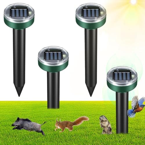 Image of ALLOMN Solar Mole Repellent Ultrasonic, 4 Pack Ultrasonic Solar Mole Repellent Waterproof Solar Power Mole Stopper for Garden Lawn Yard Home Get Rid of Mouse Gophers Mole Rat Vole Rodent Snake