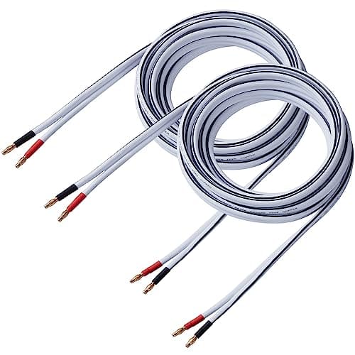 Image of HANNLINTE 14 AWG HD Premium Soft Touch HiFi Speaker Cable with Banana Plugs (2 Pack, 6 Feet) 14 Gauge Banana Wire for Bi-Wire Bi-Amp HiFi Surround Sound Oxygen-Free Copper - White