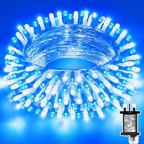 Image of Dalugo Blue Christmas Lights, 20M 200 LED Mains Powered Christmas Tree Lights with Timer, Memory Function,8 Modes, Waterproof White Blue Fairy Lights for Indoor Outdoor Xmas Tree Decorations