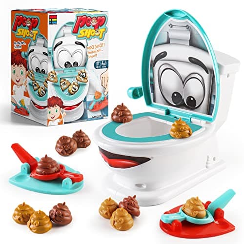 Image of deAO Shoot The Poop Family Toy, Includes 12 Poos, 2 Launcher and a Sticker, Mini Rubber Slingshot Flying Poop Toy, Creative Party Game,Medium