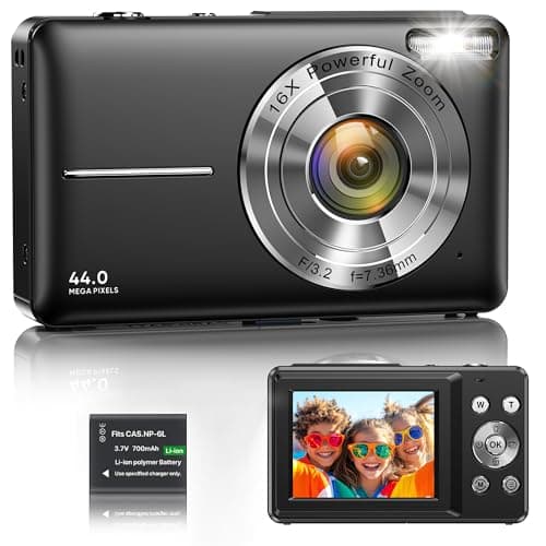 Image of Digital Camera 1080P 44MP Vlogging Camera for Kids Teens, FHD Compact Portable Photo Camera with 2.4" Screen 16X Zoom, Anti-shake Mini Camera for Beginners Students Boys Girls-Black (No SD Card)