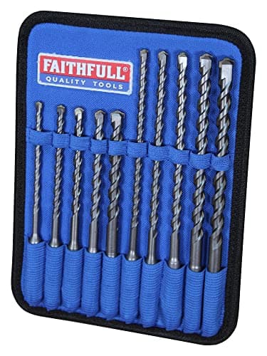 Image of Faithfull FAISDSSET10 10 Piece SDS Masonry Drill Bit Set for Fixings with Storage Wallet