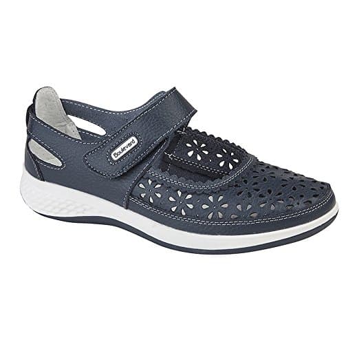 Image of Boulevard Womens/Ladies Wide Fitting Window Back Punched Bar Shoes (4 UK) (Navy)