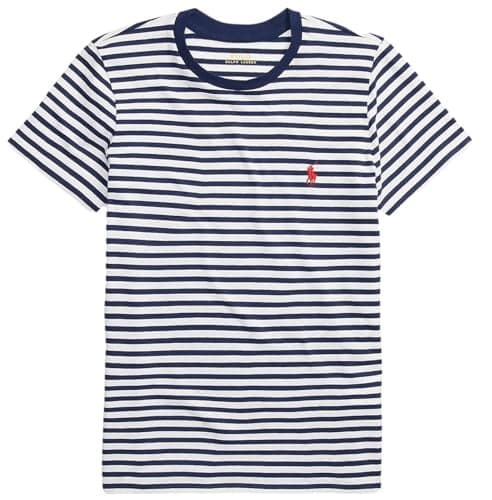 Image of Polo Ralph Lauren Womens Crew Neck Jersey T-Shirt, Stripped Navy/White, L