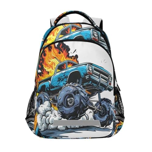 Image of Monster Truck Blue Backpack Girls Boys Elementary School Bookbag Travel Rucksack Laptop Bag