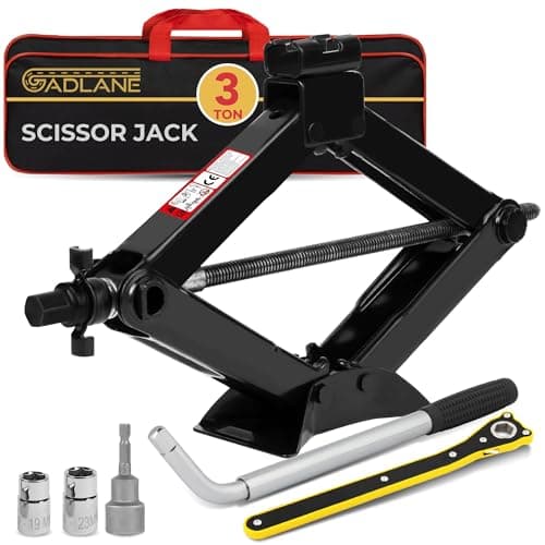 Image of GADLANE Scissor Jack Kit - 3 Ton Portable Heavy Duty Car Jack Kit with Socket Drill Adapter, Extendable Wrench, Ratchet for Easy Lifting Cars/SUVS/Sedans, Storage Bag (Lifting Range: 3.9-15.3")