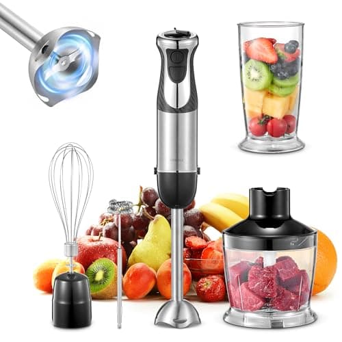Image of Hand Blender 1000W, Reemix 5-in-1 Electric Stick Blender, Copper Motor Stainless Steel Blade Stick Blender Mixer with Turbo Mode, Mixing Beaker, Chopper, Whisk, Milk Frother (Black1)