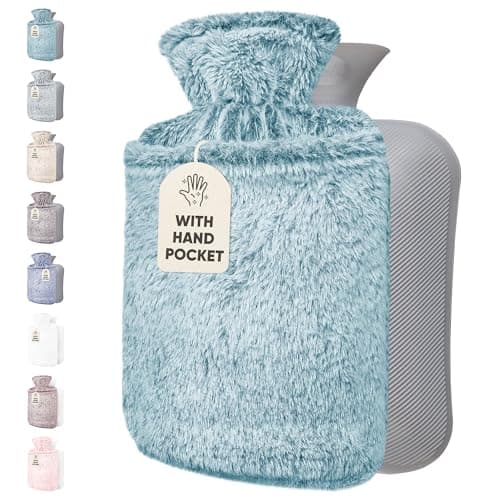 Image of Hot Water Bottle - with Soft Premium Fleece Cover + Kangaroo Pocket - Green, 2L - Heating Pad for Menstrual Cramps and Period Comfort - Bed Foot Warmer - Hot & Cold Compress for Pain Relief