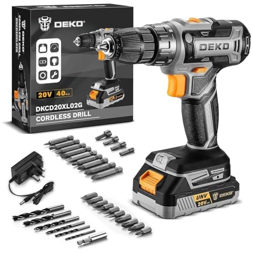 Image of Power Drill Cordless: DEKOPRO 20V Cordless Drills Driver Electric Set Tool for Women Drills with Battery and Charger 20 Volt Grey