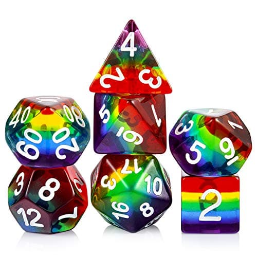 Image of Rainbow DND Dice Set, DNDND Transparent Rainbow Polyhedral Die with Free Organza Bag for D&D Dungeons and Dragons RPGs Role Playing Game
