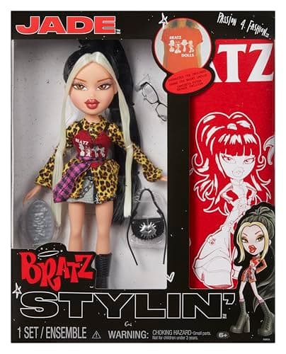 Image of Bratz Stylin' Jade - Fashion Doll with Customisable T-Shirt for You, Comes with Accessories, Cute Toys for Girls
