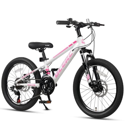 Image of Glerc Skyline kids mountain bike for boys girls, 20 inch bike for 6 7 8 9 10 11 12 years teenagers, 3 or 7 speed bike with front suspension & disc brakes & sturdy frame,pink