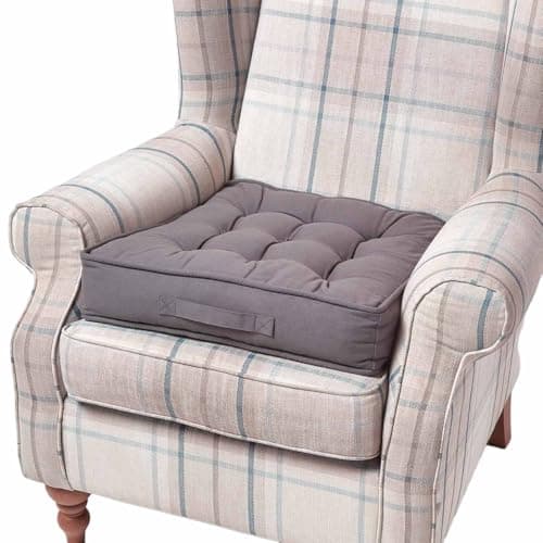Image of HOMESCAPES Dark Grey Armchair Booster Cushion Large Firm 50 cm Square Seat Pad with Supportive 10 cm Thick Lift Soft Touch Cotton Charcoal Cushion For The Elderly, Post-Operative and Pregnancy