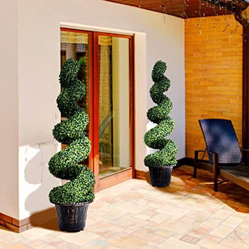 Image of TANGZON 115/120CM Artificial Boxwood Spiral Topiary Tree, Evergreen Fake Buxus Plant in Pot with Realistic Leaves & Twined Branches, Faux Potted Plants for Home Office Porch Decoration (120CM, 2 Pack)