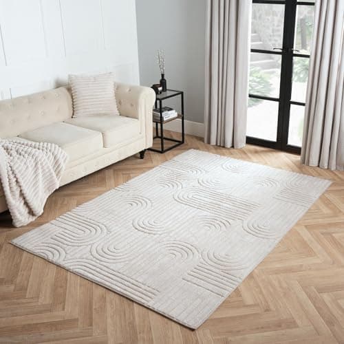 Image of OHS Living Room Rugs Large Cream, Tufted Arches Area Rug for Bedroom Lounge Home Decorations Super Soft Comfy Non Slip Fluffy Rug Low Pile Floor Carpet Non Shedding, 160 x 230cm