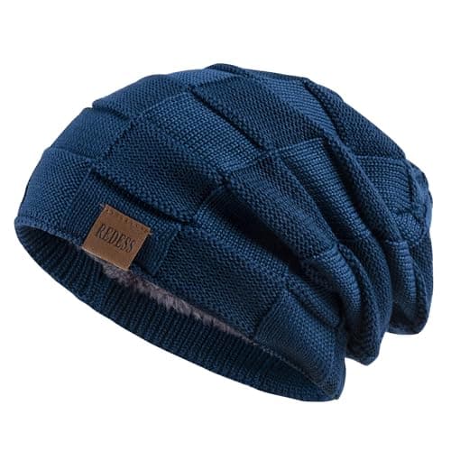 Image of REDESS Beanie Hat for Men Winter Warm Hats Knit Slouchy Thick Skull Cap Navy Blue