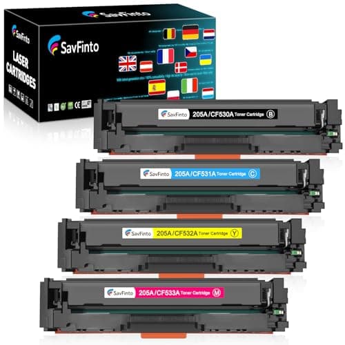 Image of SavFinto 205A for HP CF530A CF531A CF532A CF533A Toner Cartridges for HP Color LaserJet Pro MFP M180n M180nw M181fw Color LaserJet pro M154a M154nw (Black/Cyan/Yellow/Magenta, 4 Pack)