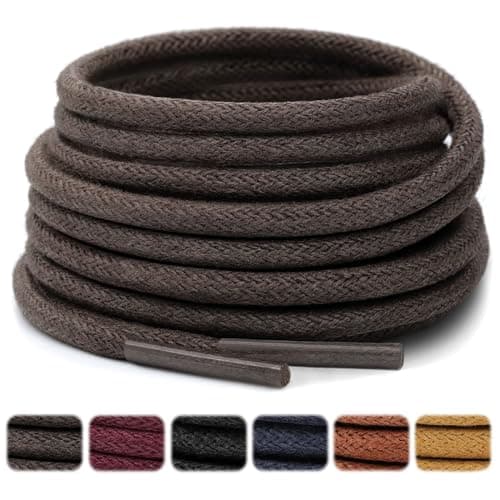 Image of Stepace 2 Pairs Waxed Round Shoe Laces 3mm Oxford Shoelaces for Boots and Dress Shoes Dark Brown 116cm