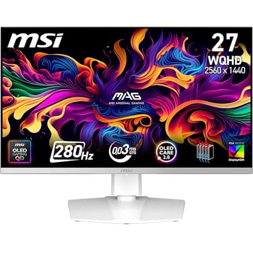 Image of MSI MAG 272QPW QD-OLED X28 27-Inch WQHD Gaming Monitor, 2560x1440 Panel, 280Hz, 0.03ms, DisplayHDR True Black 400, HDMI 2.1, DP 1.4a, USB C (15WPD), White