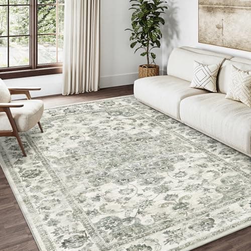 Image of HUGEAR Vintage Rugs Living Room Green Large Area Rug 160x230cm Non Slip Washable Hall Lounge Bedroom Kitchen Office Dining Room Indoor Carpet Low Pile Big Carpets