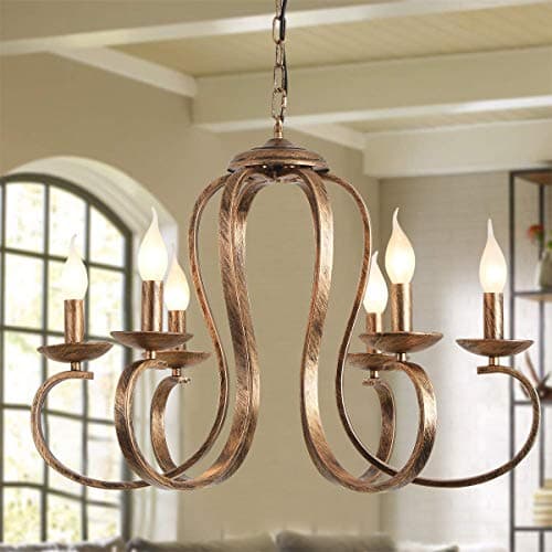 Image of Ganeed Chandeliers Retro Iron Pendant Chandelier Candle Rustic Hanging Light Farmhouse Ceiling Pendant Light Fixture Antique Brushed Brass Kitchen Island Lighting Bronze 6 Lights