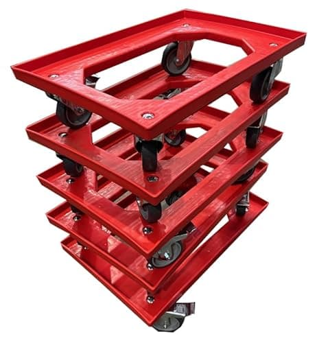 Image of Solent Plastics Pack of 10 x Heavy Duty Braking Dolly Transport Trolley for 600 x 400 Euro Plastic Stacking Containers - 300kg Load Capacity 4 Swivel Castors 2 Braking Wheels