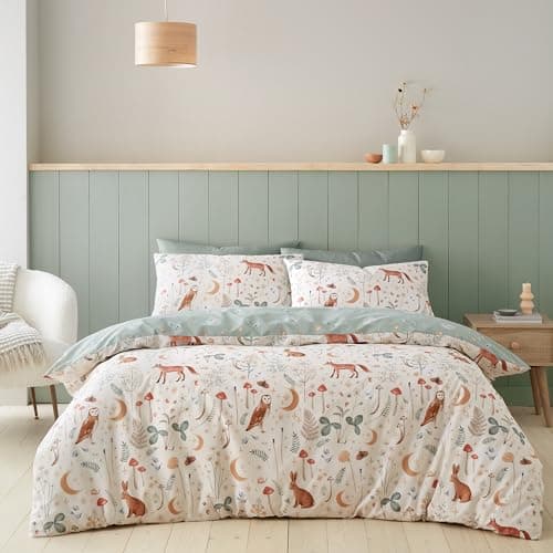 Image of Catherine Lansfield Enchanted Twilight Animals Reversible Single Duvet Cover Set with Pillowcase Natural