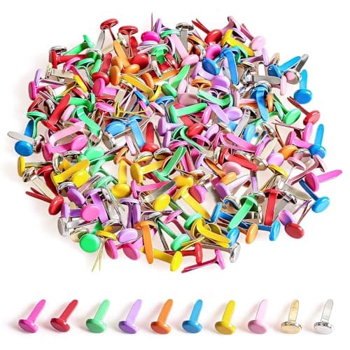 Image of moinkerin 200 Pcs Paper Fasteners Split Pins Crafts 0.3 x 0.55inch Mini Brads for Paper Crafts Multicolor Brad Fasteners for DIY,Crafting,Scrapbooking,Stamping Round Head fasteners for Office (8x14mm)