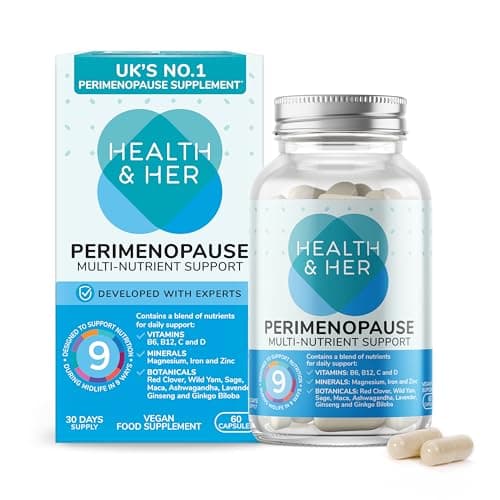 Image of Health & Her Perimenopause Supplement, 9-in-1 Daily Multivitamin for Women with Red Clover & Ashwagandha, Vegan & Gluten Free, 30-Day Supply, 60 Capsules