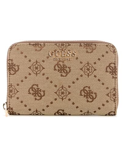 Image of Guess Women's Melinda Logo Medium Zip Around Wallet, Latte Logo, One Size