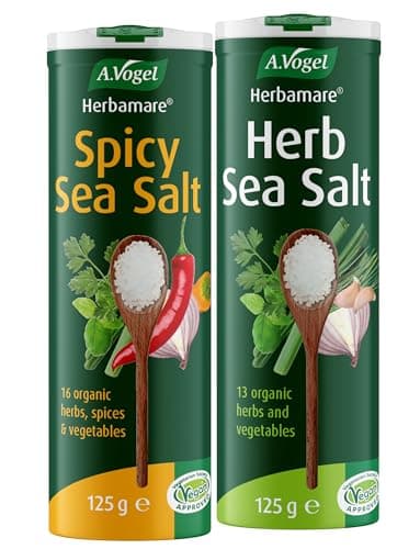 Image of Herbamare Herb Sea Salt 125g and Herbamare Spicy Sea Salt 125g Bundle Unrefined Sea Salt with Herbs and Vegetables