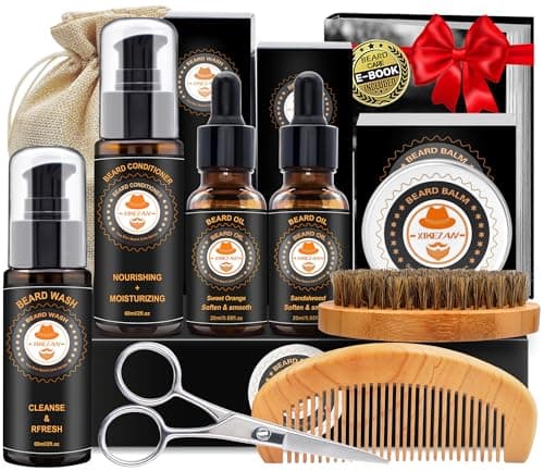 Image of XIKEZAN Beard Grooming Kit for Men Gifts w/Beard Conditioner, 2 Scent Oil, Birthday Christmas Secret Santa Stocking Fillers Gifts for Men Him Dad Husband Boyfriend