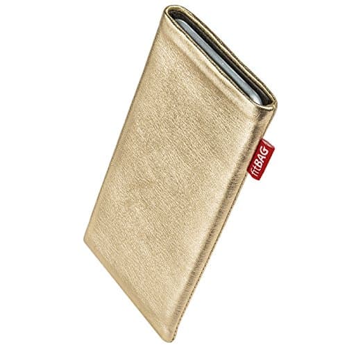 Image of fitBAG Groove Gold custom tailored sleeve for Meizu 16 Plus | Made in Germany | Fine nappa leather pouch case cover with MicroFibre lining for display cleaning
