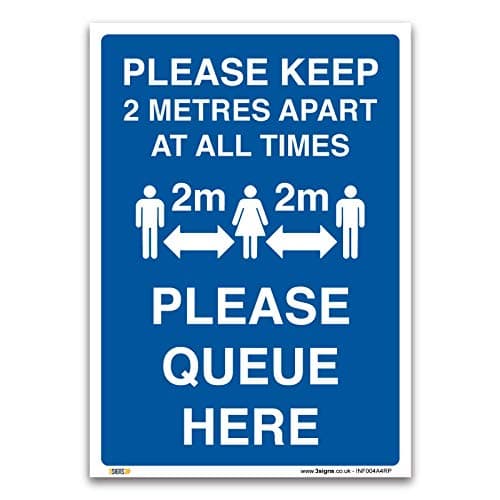 Image of Social distancing Please Queue Here Sign, A4 1mm Rigid Plastic, Mandatory Virus Protection Safety