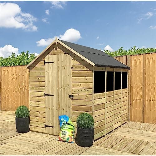 Image of 10 x 4 Garden Shed Pressure Treated T&G Single Door Apex Wooden Garden Shed - 3 Windows (10' x 4') / (10ft x 4ft) (10x4)