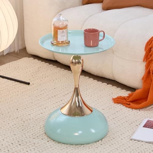 Image of Sleek Hourglass Side Table - Stylish Modern Design Perfect for Living Rooms, Cafes, Dining Areas, Bedrooms, and Outdoors - Chic Decorative Accent (1, Light Green)