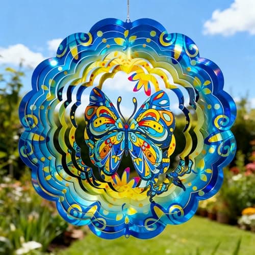 Image of GIGALUMI Wind Spinner for Garden, Butterfly Garden Ornaments, 3D Colorful Wind Spinner, Unique for Mom,Women,Outdoor Decorations for Yard，Patio