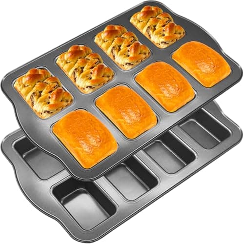 Image of YuleNova 2 Packs Brownie Pan Brownie Tins, 8 Cavity Mini Loaf Pan, Non-Stick Carbon Steel Mini Bread Baking Tin for Brownies, Loaf, Mini Cake