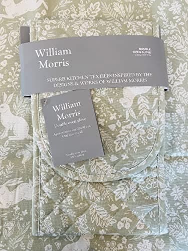 Image of Forest Life Animals 100% Cotton Double Oven Glove 92cm x 20cm William Morris Gallery in Green
