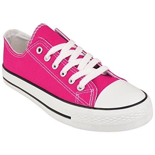 Image of Shop Online Womens Ladies Canvas Shoes | Lace Up Casual Flat Sneaker | Lace-Up Plimsoll Pumps Casual Shoes | Low Top Flat Gym Sports Trainers Lightweight Shoes (5UK, Pink)