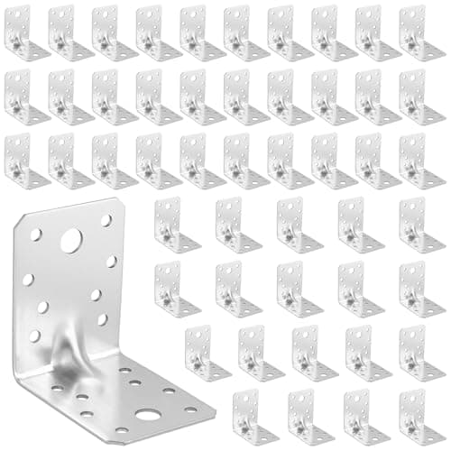 Image of DAKFOOK 50 Pack Heavy Duty Angle Brackets (70 x 70 x 55 x 1.8mm) with Ribbed Reinforcement, Corner Braces Brackets, L Shaped Bracket for Wood and Metal Joining Fixing