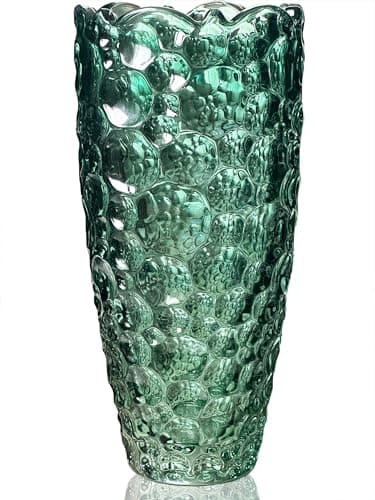 Image of Birthday Gifts for Women, Glass Vase for Flowers, Large Tall Green Flower Vases, Modern Personalised for Living Room Home Decor Christmas
