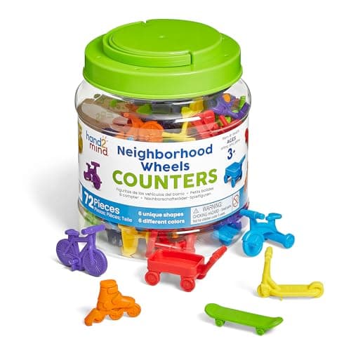 Image of Learning Resources Neighbourhood Wheels Counters, Classroom Maths Counters for Kids, Counting, Matching, Sorting, Patterning, Tub of 72, Ages 3+