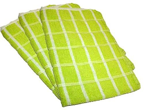 Image of The Bettersleep Company Portland Luxury Waffle Egyptian Tea Towel [3 PACK] 50x70cm Lime/White 100% Cotton