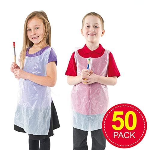 Image of Baker Ross EV596 Disposable Aprons (Pack of 50) Kids Halter Neck And Waist Ties For Crafting Activities,White,‎32.5 x 20 x 1.5 cm 240 Grams