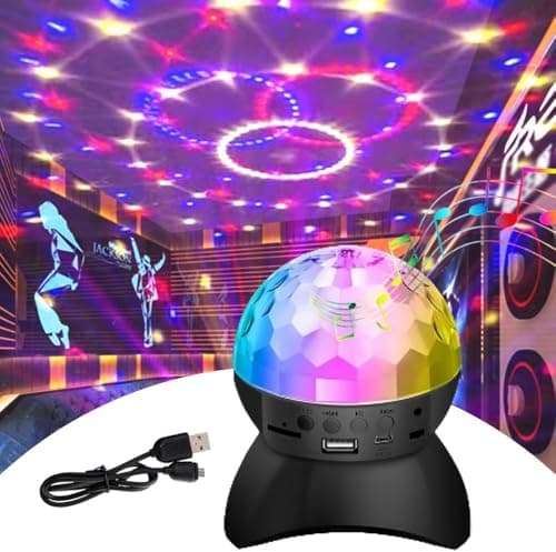 Image of Bluetooth Party Speaker with Rotating Crystal Ball - Colorful Disco Lights & Powerful Sound - Rechargeable Portable for DJ Nights, Camping & Gifts